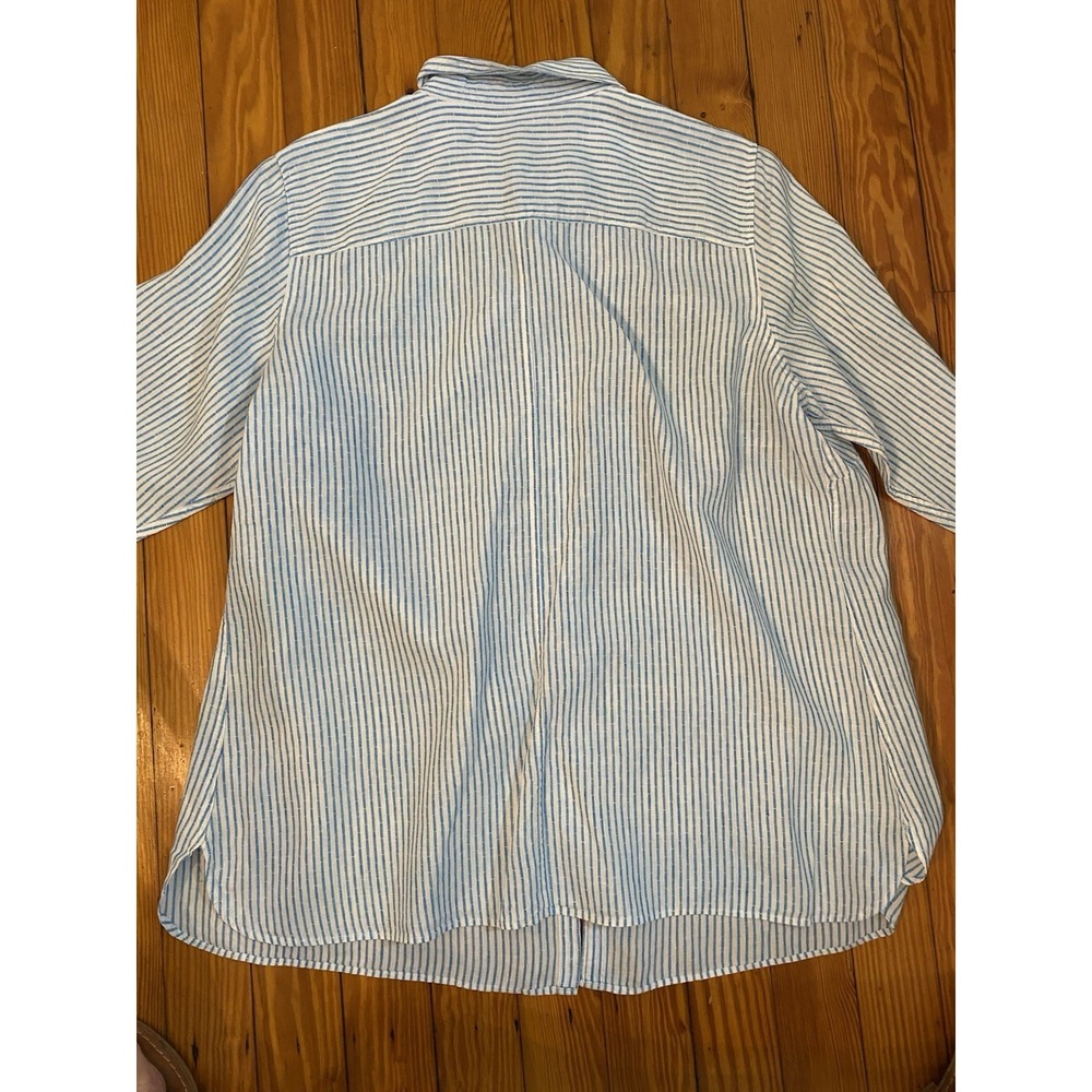 Talbots Shirt Sz 2XL Blue White Striped LONG Sleeve Button Up Career Office Work - Picture 8 of 8